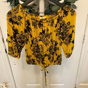 Free Kisses Mustard Yellow Floral Off the Shoulder Top S